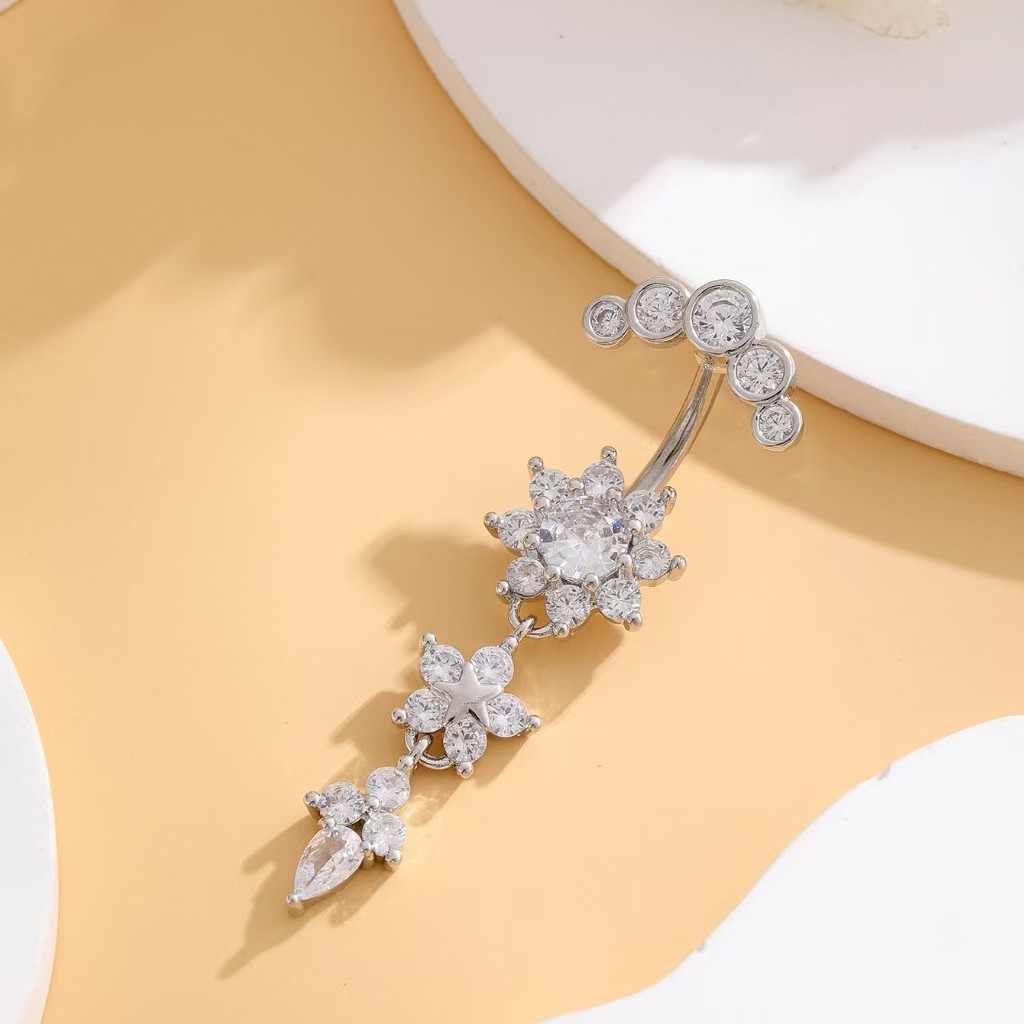 CZ Flower Belly Button Ring 316L Surgical Steel Dangle Belly Ring for Women Body Piercing Jewelry detail image 7
