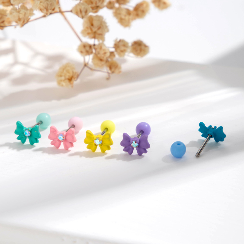 Orecchini a lobo con fiocco in acciaio inossidabile alla moda_voghion.com