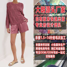 欧美秋季女款镂空绞花编织圆领毛衣大朗毛织厂家看图打版加工定制