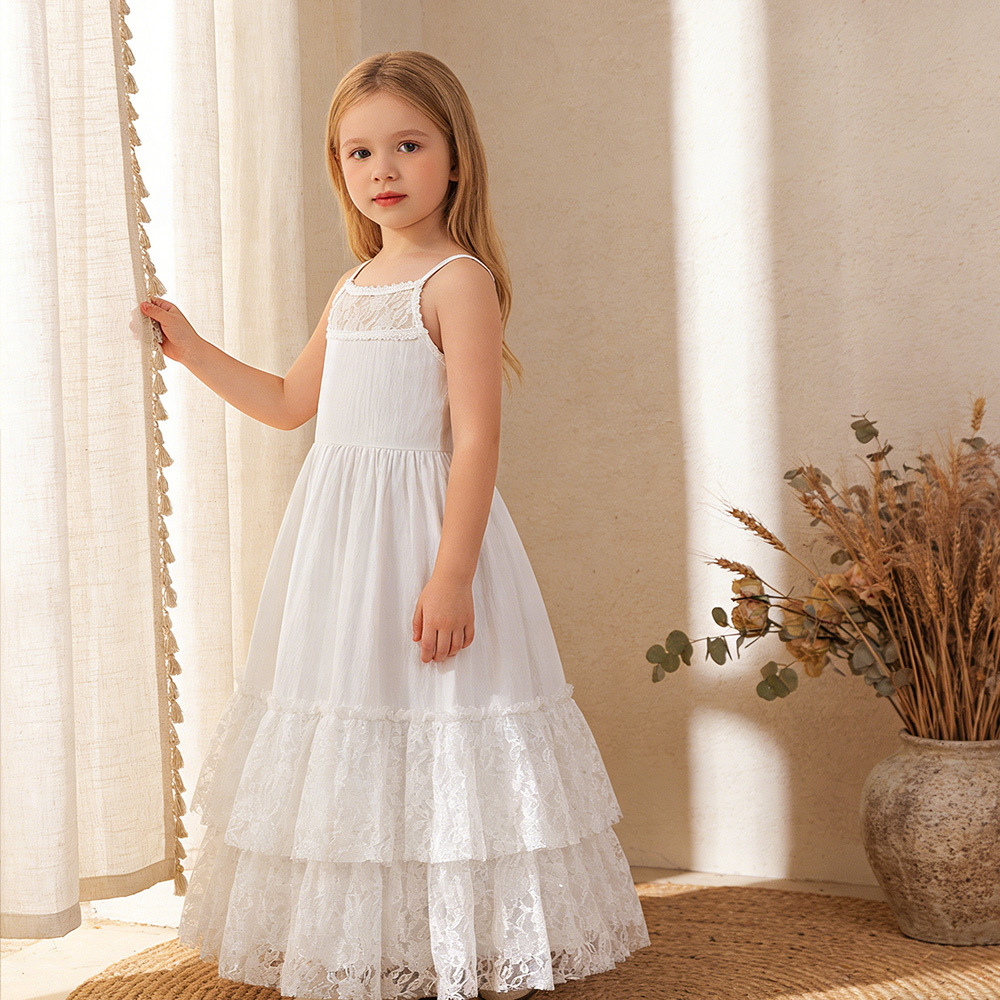 Comercio exterior explosivo de niñas vestido de encaje largo mangas largas de chiffon cabina princesa vestido de malla vestido infantil