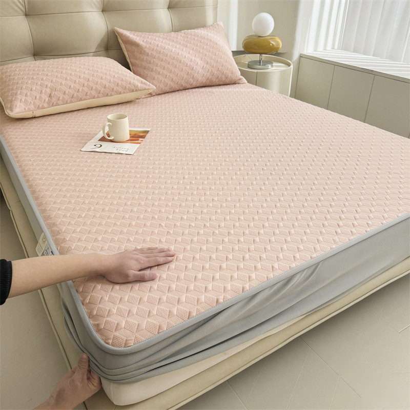 Sombrilla de cama de seda de hielo antibacteriana de verano, cubierta de cama fresca de una sola pieza, cubierta protectora de colchón todo incluido, juego de tres piezas 2