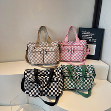 跨境大容量格子托特包包女新款百搭女士单肩斜挎包休闲妈咪手提包