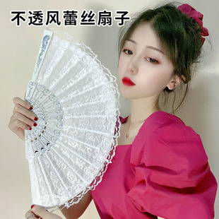 Factory antique double orchid lace fan dance plastic folding fan folding fan wholesale performance props
