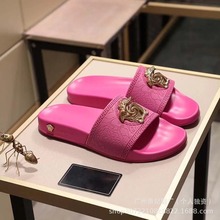 跨境广州外贸拖鞋批发2024新款金属美人头沙滩男女凉拖鞋slippers