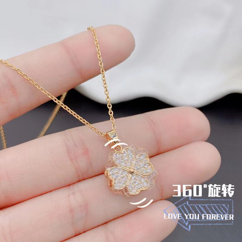 2023 New Fashion Rotating Four-leaf Clover Necklace Women's Personality Fashion Exquisite Clavicle Chain All-match Temperament Jewelry 2023 New Fashion Rotating Four-leaf Clover Necklace Women's Personality Fashion Exquisite Clavicle Chain All-match Temperament Jewelry