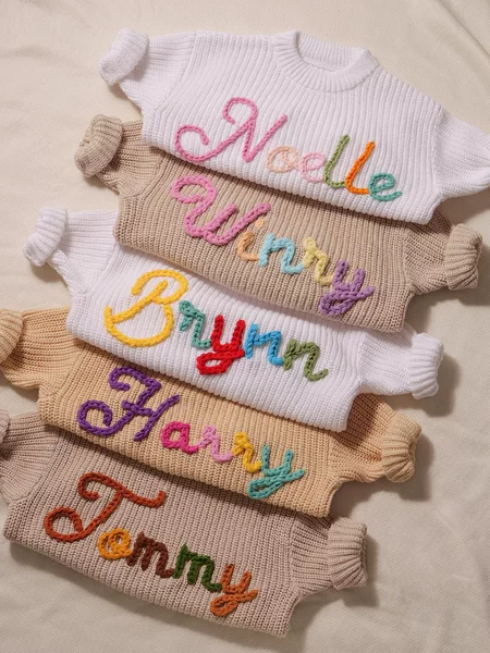 Baby Sweater Etsy Custom Embroidered Crewneck Pullover Cotton Baby Bottoming Sweater Children's Sweater