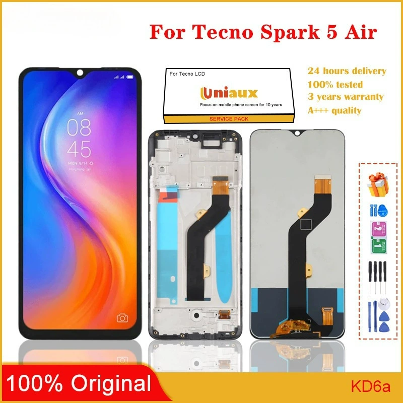 Подходит для Transsion TECNO Spark 5 Air: ЖК-экран мобильного телефона с тачскрином, внутренняя и внешняя панель с рамкой (в сборе)