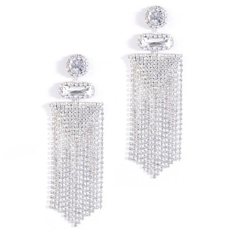 Solid Color Pattern Women'S Gender Business Solid Color Rhinestone Patchwork Women's Drop Earrings