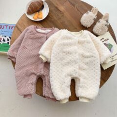 INS Baby Winter Outwear Warm Onesie for Boys and Girls, Cute Plush Baby Bodysuit Crawling Suit for Outdoor Wear