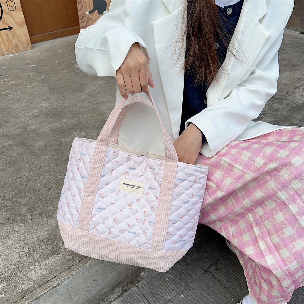 310263 Cute Handbag for Women 2023 Mommy Bag, Bento Bag, Large Capacity quilted cotton-padded hand-held Commuter bag undefined