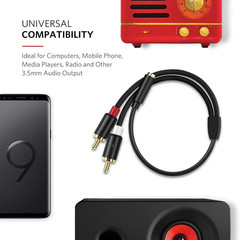 Audio cable splitter 3.5mm male to 2 RCA phono audio adapter cable for phone to speaker mixer connection