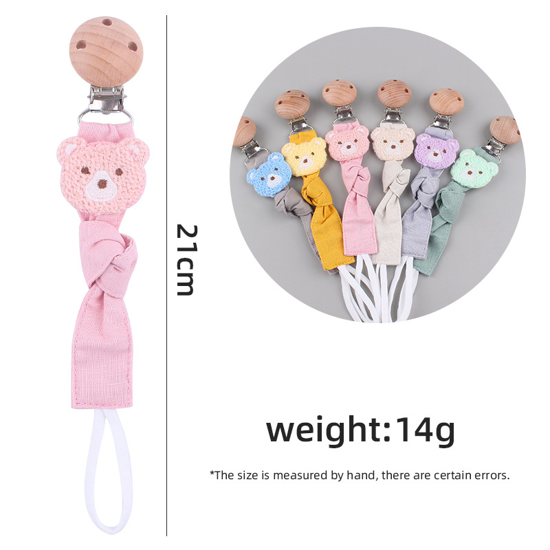 Nueva haya chupete clip de algodón y lino cinta chupete cuerda Oso de dibujos animados Cadena de chupete cadena anti-caída