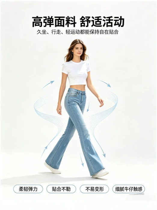 Jeans Acampanados de Tiro Alto para Mujer Mezclilla de Algodón Cintura Alta Elasticidad