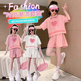女童t恤夏季短袖套装polo衫小女孩大童夏装2023新款洋气网红
