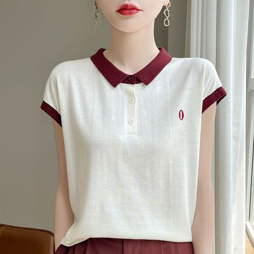 Women's Summer Top, Mother's Stomach Covering, Stylish Small Shirt, Plain Color, Slimming Casual, Stand-up Collar, Large Size Loose T-shirt