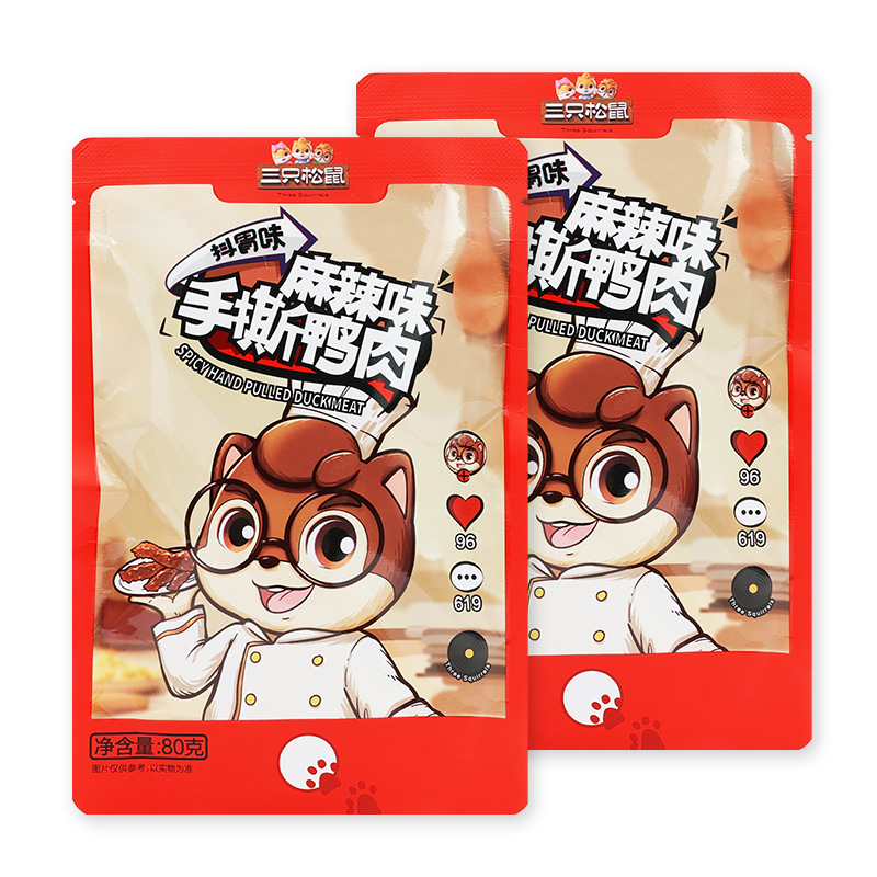 三只松鼠手撕鸭肉80g袋装麻辣味肉食零食独立装便携小吃包邮