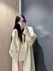 毛衣针织外套秋冬法式气质长款翻领慵懒宽松休闲中长款开衫女