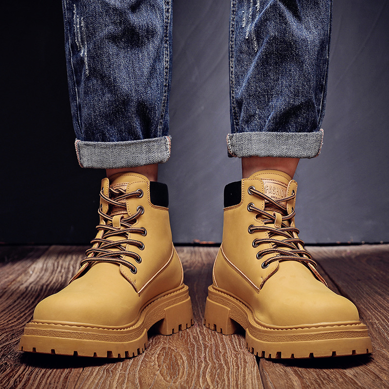 Martin Stiefel Herren Herbst und Winter Trend Casual Koreanische Version von Rhabarber Stiefel gestapelt verdickte warme Lederstiefel_voghion.com