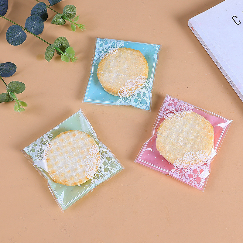 3 colores Corea del Sur dulce encaje copo de nieve crujiente galletas pastel de vaca pastel de Luna bolsa de embalaje al por mayor 10*11