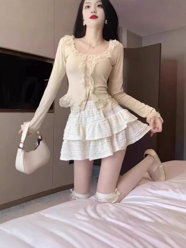 公主短裙蕾丝芭蕾风半身裙女早春秋2025新款蛋糕裙蓬蓬裙高腰显瘦|undefined
