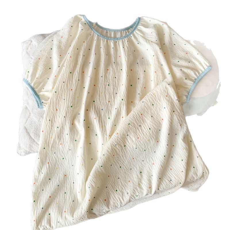 Pijamas de hilo de algodón de nubes japonesas para mujer, verano dulce de manga corta, lunares de color, camisón de niña linda, servicio a domicilio