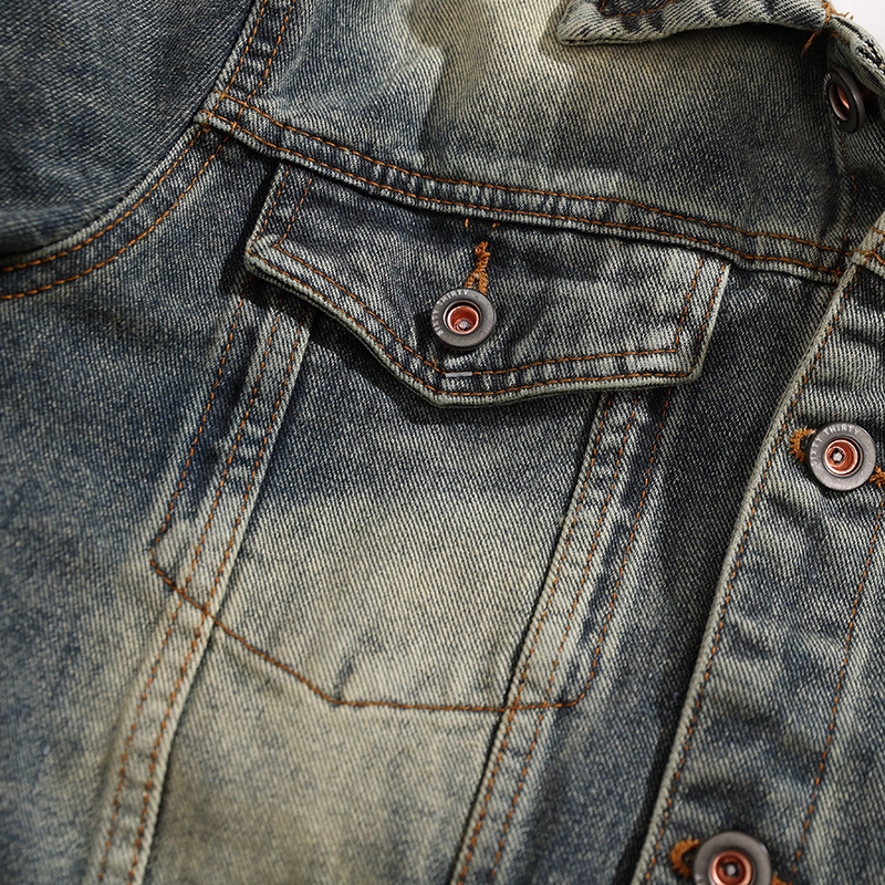 Men's Washed Denim Jacket Vintage Style Casual Retro Outerwear_voghion.com