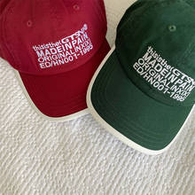 ins复古帽檐拼色边字母刺绣百搭软顶休闲棒球帽女潮鸭舌帽chic