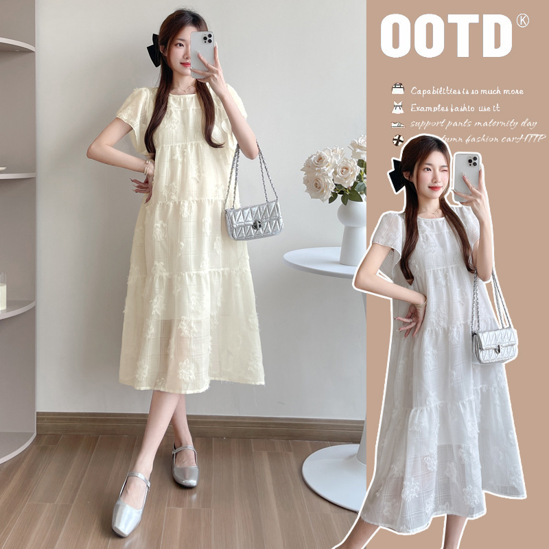 Pregnant Women's Summer Fashion Mom Fashion New dress Summer Thin Short-sleeved Loose Age-reducing Pregnancy Skirt