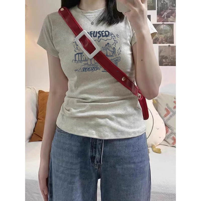 New Summer Style Round Neck T-Shirt with Cute Cartoon Print Design, Short-Sleeved Casual Outerwear Versatile Women's Top New Summer Style Round Neck T-Shirt with Cute Cartoon Print Design, Short-Sleeved Casual Outerwear Versatile Women's Top