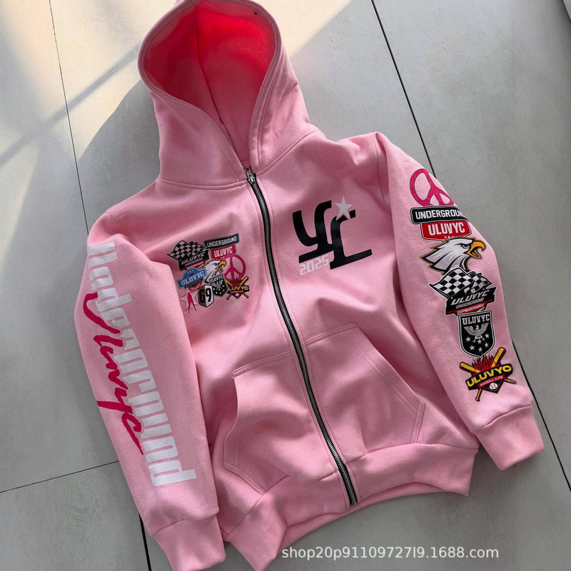 Cross-Border European and American Fashion Trend Multi-Medal Digital Printing Pattern Men's and Women's Autumn and Winter Full Pattern Hooded Cardigan