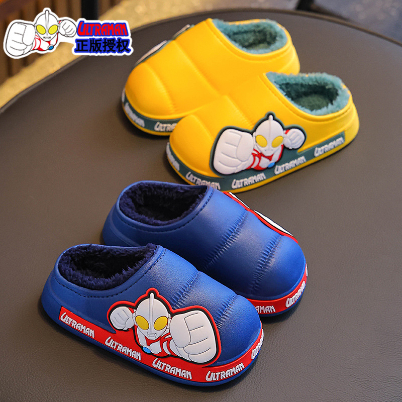 Altman otoño y invierno zapatillas de algodón para niños calentamiento de lana impermeable en el hogar para niños mayores zapatos de talón de algodón