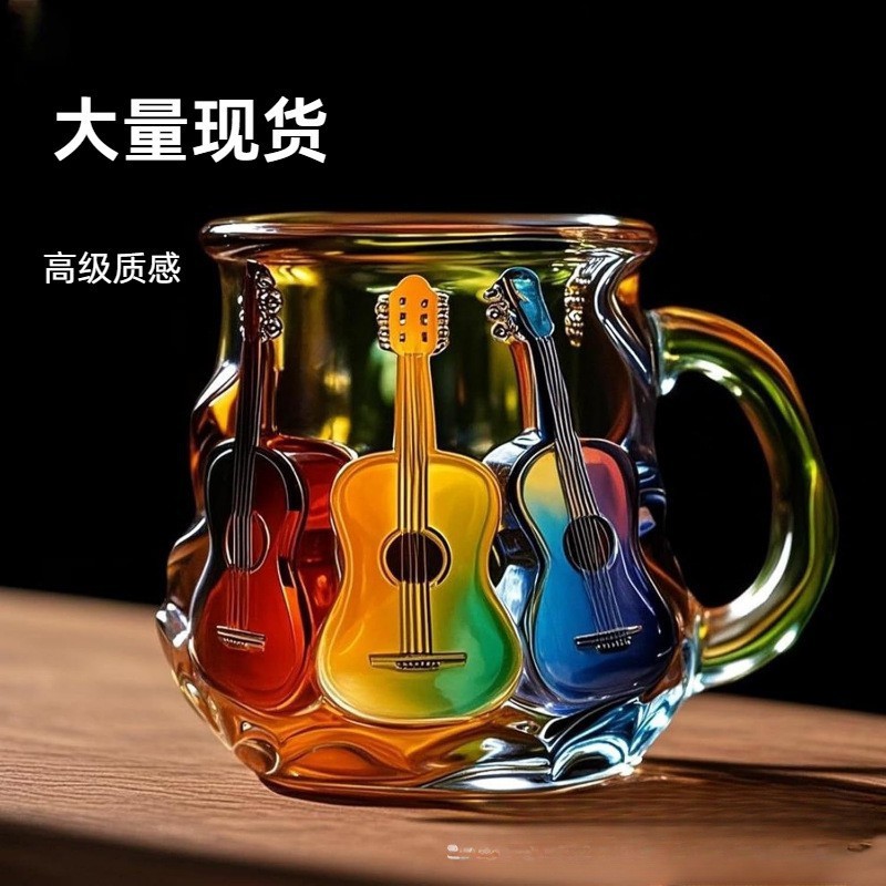 跨境新款彩绘吉他马克杯音乐艺术杯马克杯咖啡杯子创意工艺品摆件|undefined