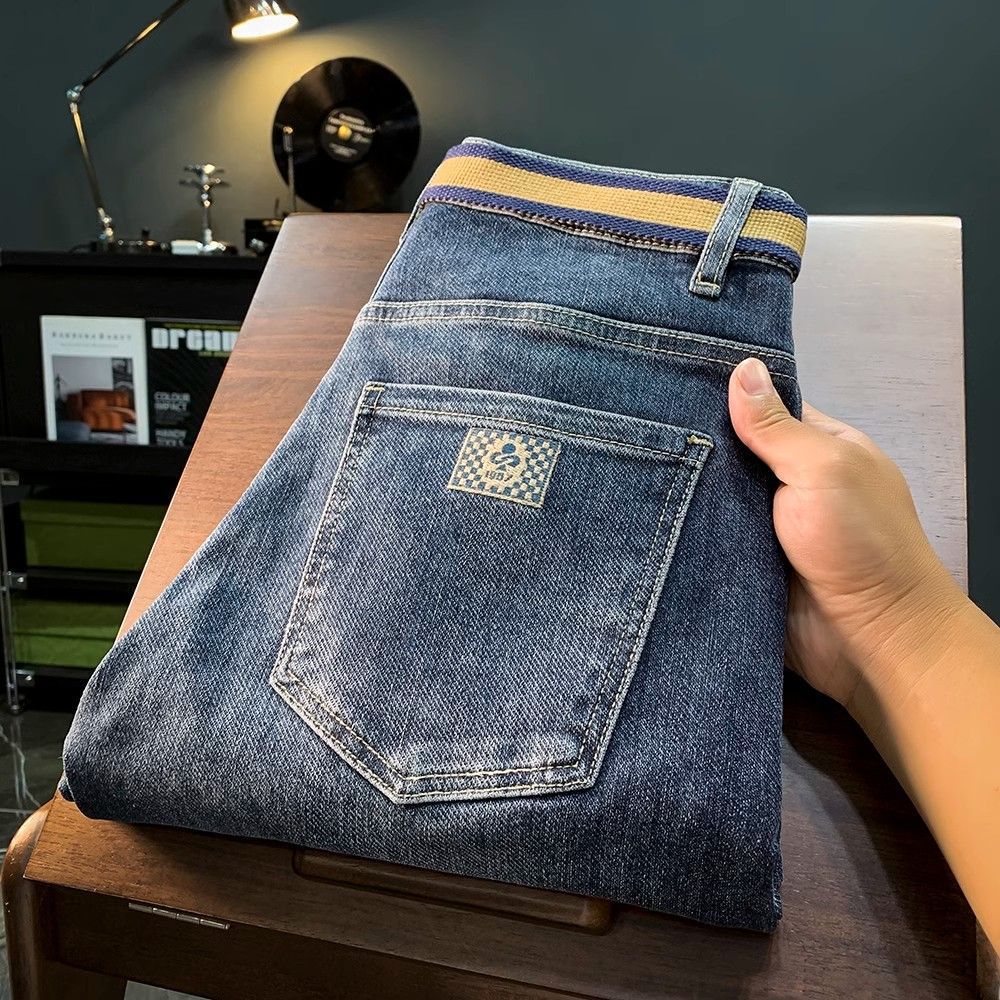 2024 Spring Jeans Men's Korean Edition Trendy Embroidery Fit Slim Straight Leg Fashion Versatile Casual Pants_mkmklike.com