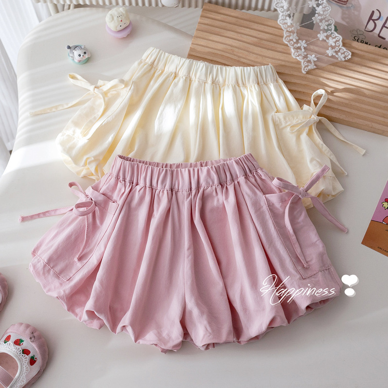 Girls' Workwear Bud Shorts Summer New Arrival Korean Style All-Match Bubble Lantern Hot Pants Western Style Bow Casual Pants