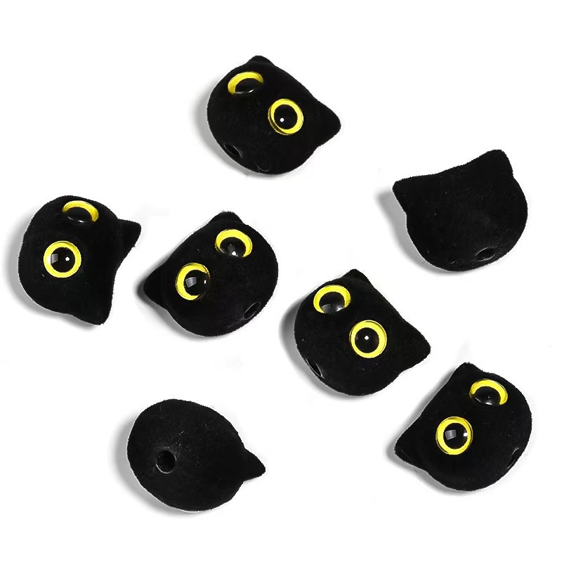 Cartoon Cute Resin Flocking Cat Head Beads Loose Beads DIY Handmade Beaded Mobile Phone Chain Necklace Jewelry Accessories Material