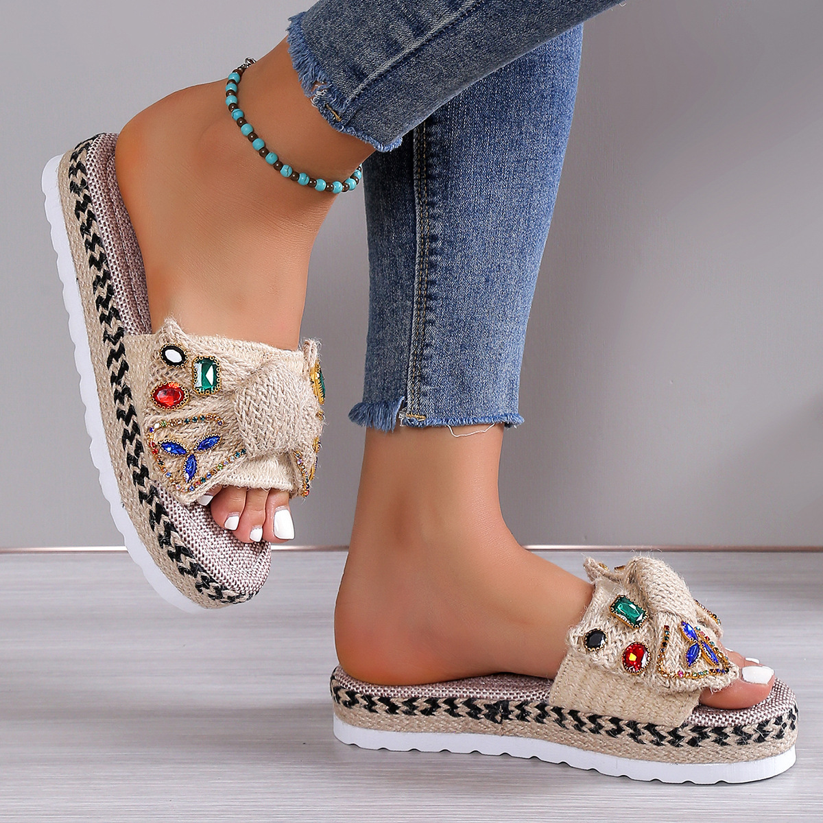 Large Size Women's Foreign Trade, European And American Style Summer Wedge Heel Bow Slippers For Women, Beach Sandals_voghion.com