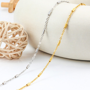 2023 new stainless steel flat cross clip round tube chain color 18K gold light luxury necklace bracelet jewelry chain diy
