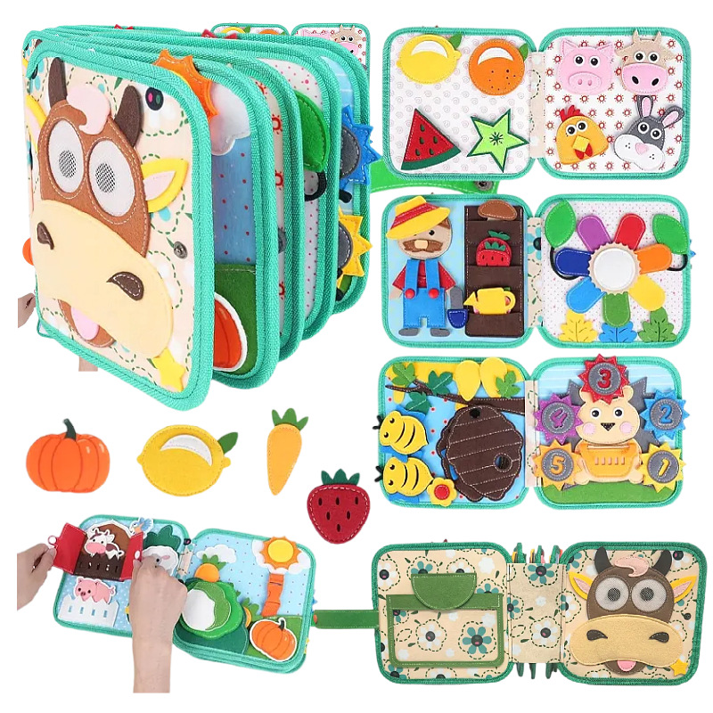 Educación temprana dibujos animados fieltro libro de tela transfronteriza Montessori bebé niños libro tranquilo Desarrollo Inteligencia Rainbow Book 3D ESTÉREO