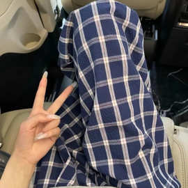 复古港味格子直筒休闲裤小众高腰垂坠感遛弯慵懒阔腿女裤一件代发
