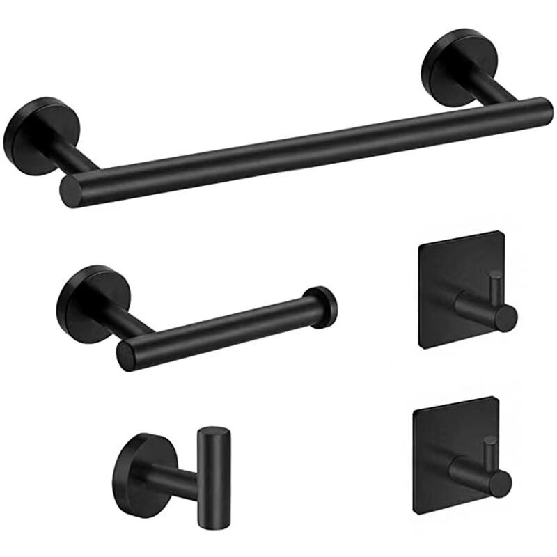 Cross-border exclusive for 304 stainless steel coat hook bathroom creative roll tissue rack single pole towel rack hook five-piece set Cross-border exclusive for 304 stainless steel coat hook bathroom creative roll tissue rack single pole towel rack hook five-piece set