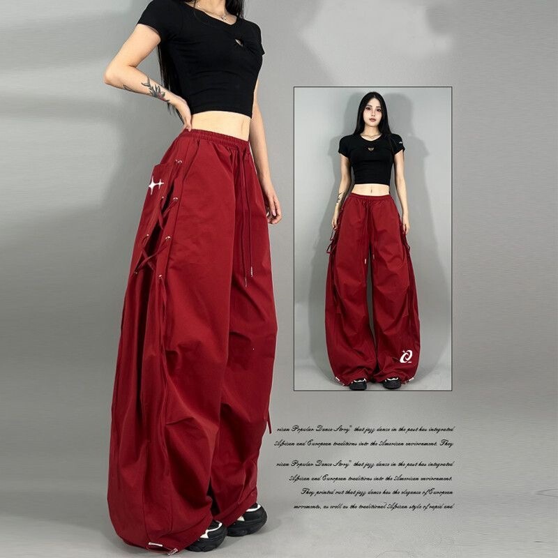 American Style 2026 Large Size Loose Cargo Pants for Women, Spring and Summer Cool Style, Thin High-Waisted Slimming Casual Fashion Sports Pants American Style 2026 Large Size Loose Cargo Pants for Women, Spring and Summer Cool Style, Thin High-Waisted Slimming Casual Fashion Sports Pants