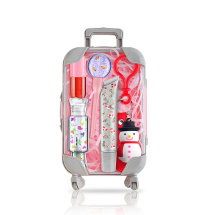 Cross-Border Export 2025 Christmas Lip Care Set Mini Trolley Case Keychain Pendant Girl Lip Gloss
