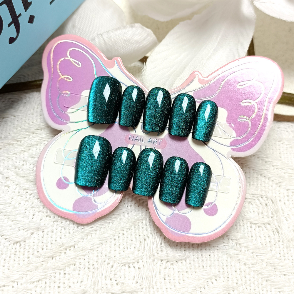 Stick girl bowknot armaduras para uñas de uñas para niños y adolescentes parche de uñas de ojo de gato verde oscuro