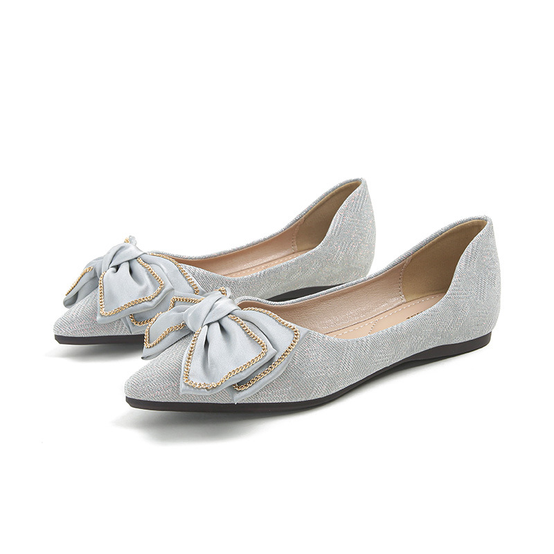 Single shoe women's spring flat 2024 new bow lady shallow mouth shoes temperament large women's shoes 41-43