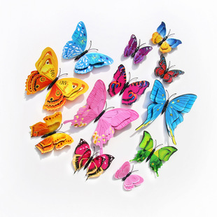 Double Butterfly with Magnet Refrigerator pvc Simulation Butterfly 12 Pack Gift Decorative Hair Accessories H-003 Double Layer