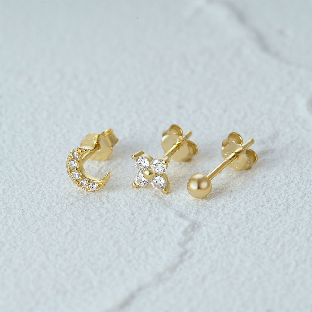 3g Weight Ear Studs Classification 1 Set Quantity Daily Occasion 925 Sterling Silver Material Star, Butterfly Pattern Women's Gender Plating Design Simple Style Style 1 Set 925 Sterling Silver Star Butterfly Ear Studs 14