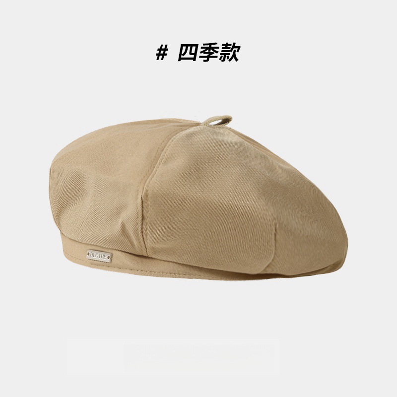 Boina femenina primavera y otoño coreano en línea japonés sombrero negro de ocho ángulos cabeza grande cara redonda retró pintor sombrero marca de moda