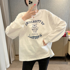 重いポンドの純綿の長袖のtシャツの女性の春秋のゆったりしている潮のinsの原宿のbfの丸首の韓国版のファッションの風の上の服装
