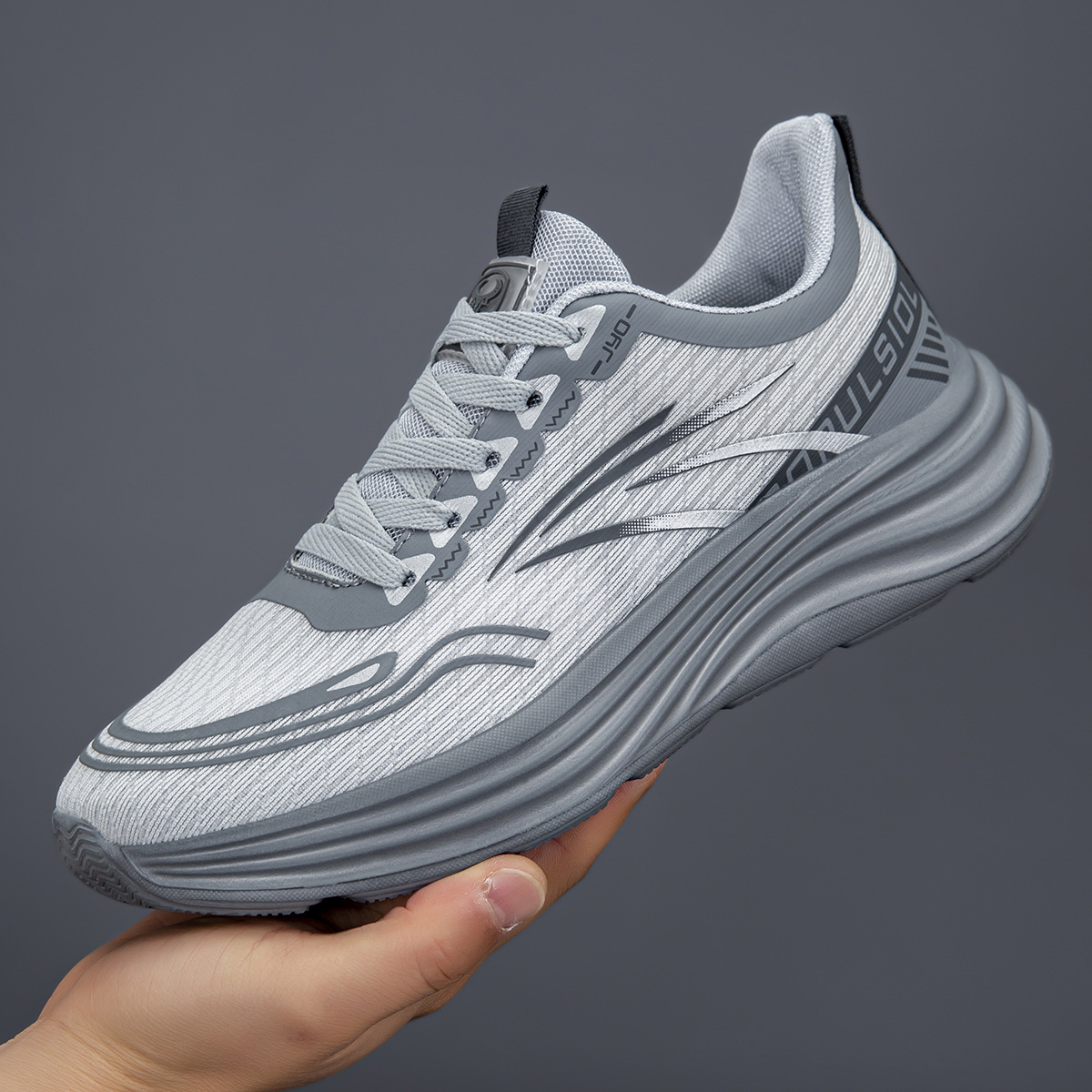 Cross-Border Simple Solid Color Men's Running Shoes with Flyknit Wave Cushioning, Thick Sole, Breathable Casual Sports Shoes for Men, in Stock for Dropshipping