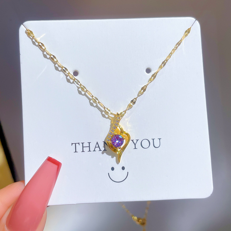New Purple Diamond Pendant Titanium Steel Necklace display picture 3